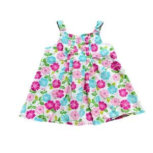 Girls 4 Gymboree Bright Spring Pink Blue Flower Floral Pleated Swing Top
